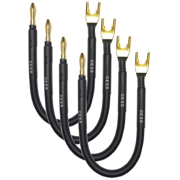 CESS-027-6i Speaker Cable Jumpers Wire Spade Fork to Banana Plug (6 in) - 4 Pack