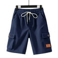 thumbnail image 5 of Havenre Men's Cotton Cargo Shorts Loose Regular Fit Elastic Drawstring Waist Bermuda Shorts Summer Casual Beach Shorts with Pockets Navy M, 5 of 9