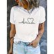 thumbnail image 1 of Camiseta elegante con estampado de latidos para mujer, manga corta, cuello redondo, 100 % algodón, estilo informal para primavera/verano/otoño, corte regular, sin cinturón, sin relleno, estilo jersey,, 1 of 6