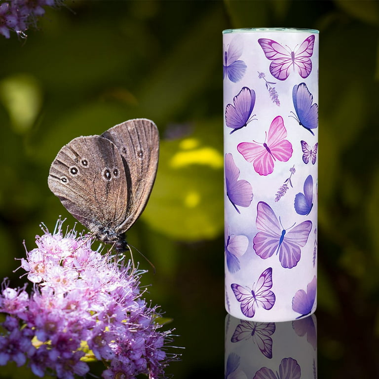 Butterfly Tumbler, Purple Butterfly Gift, Butterfly Drinking Glasses/Coffee Mug, Butterfly Decor Accessories, Butterfly Stuff- Butterfly Gifts for