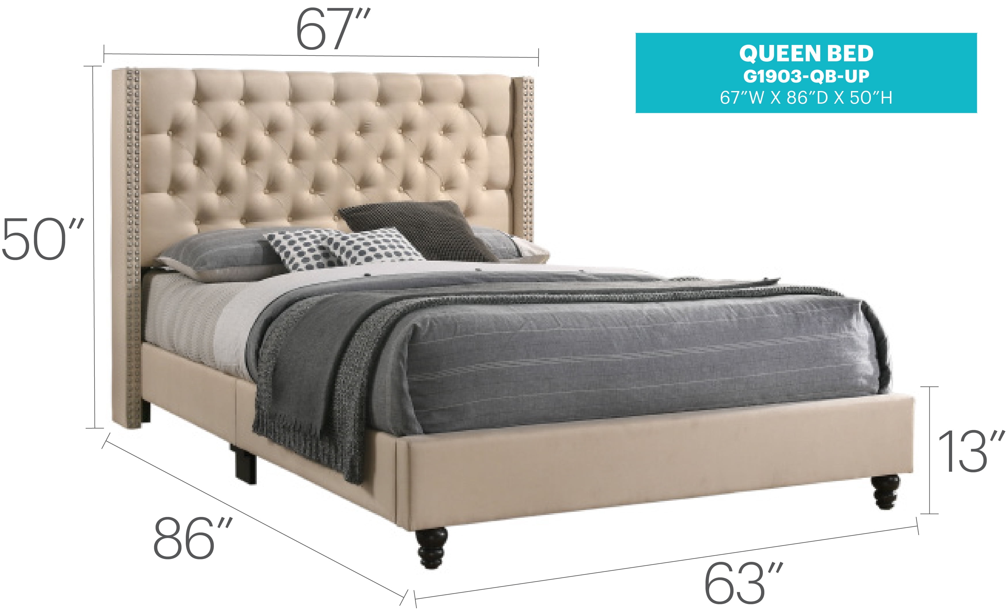 Glory Furniture Julie G1903-QB-UP Beige Queen Bed