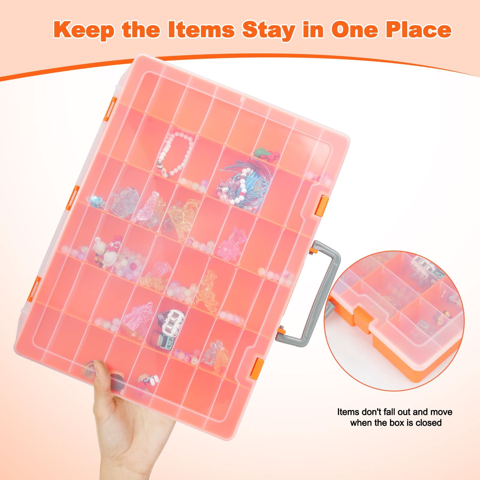 2 Pack 48 Grids Large Plastic Organizer Box With Adjustable Dividers  Beads Storage Containers Compartment Tackle Case For Crafts Hobby Small Parts Fishing Seeds (orange)