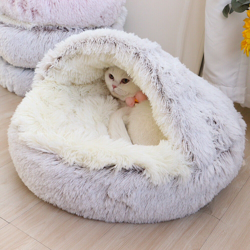 Pet Artist Dog Cave Bed Round Plush Cuddler Warm Cushion Igloo House Crate Cat Calming Bed