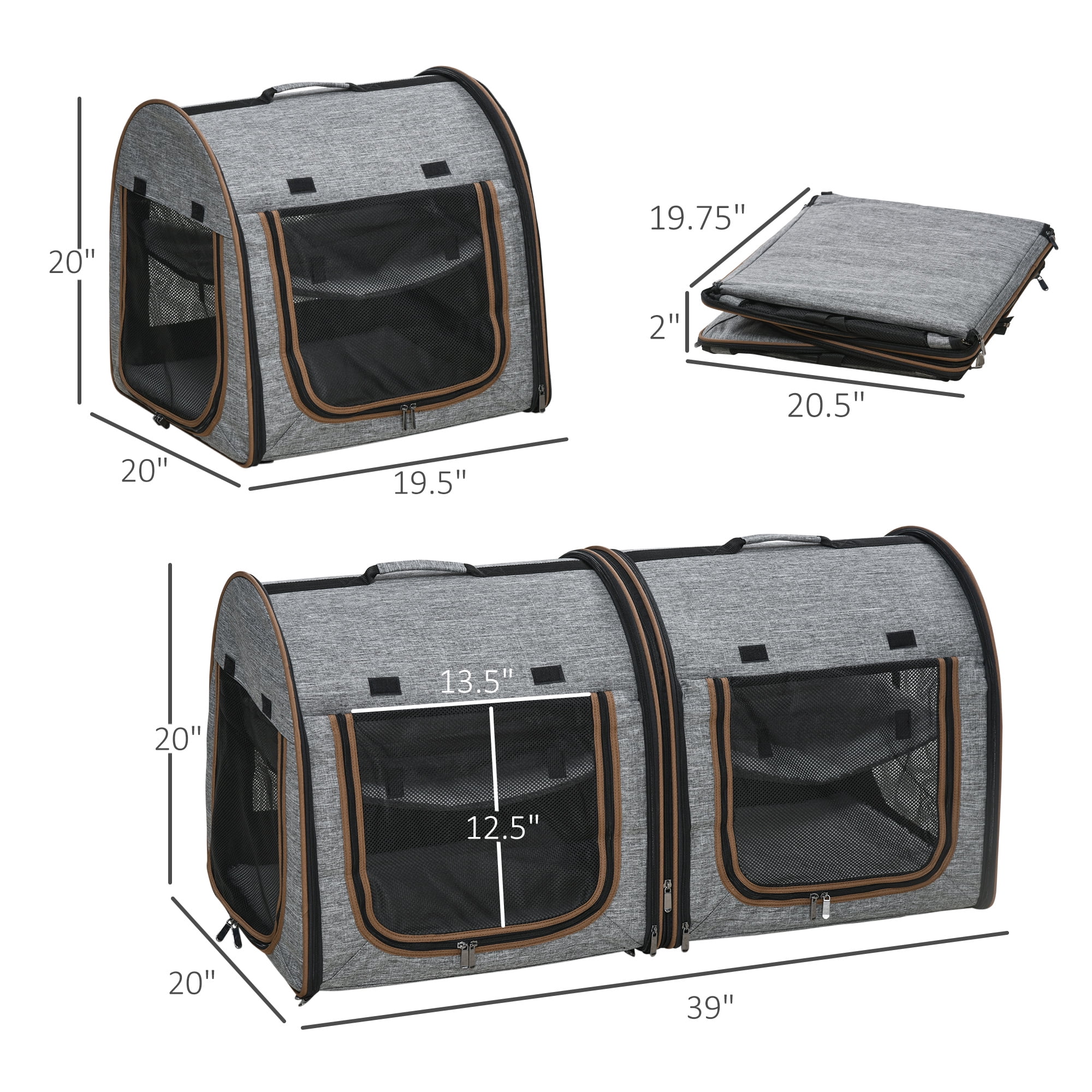 Pawhut 39 Portable Soft-sided Pet Cat Carrier With Divider, Two  Compartments, Soft Cushions, & Storage Bag : Target