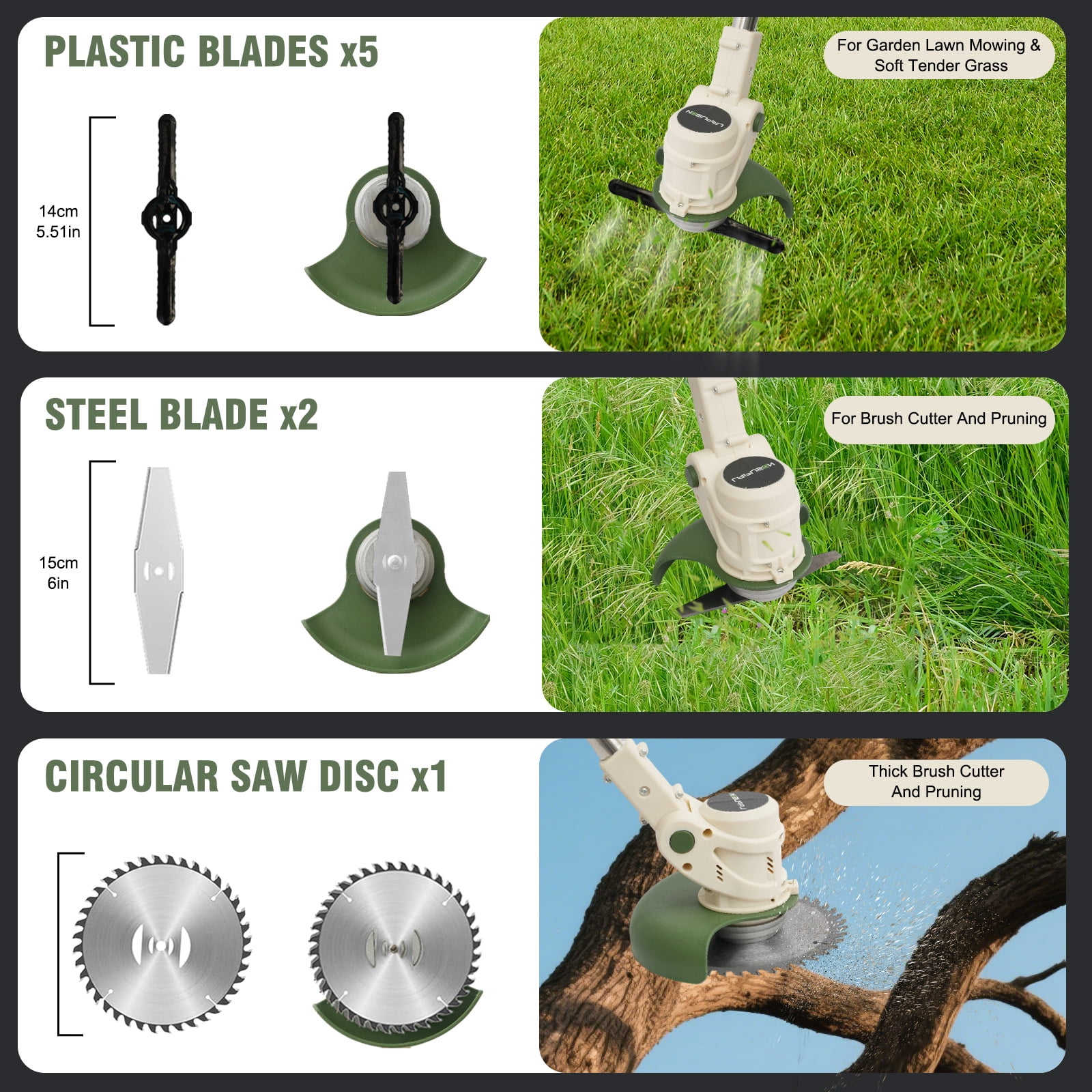 Electric Weed Eater,24V Weed Trimmer with 650W Powerful motor,Low Noise Weed Wackers & Lawn Edger,Wheels and 3 Types Blades Grass Trimmer for Lawn Garden Pruning Trimming