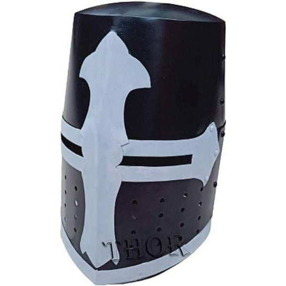 THOR INSTRUMENTS Medieval Templar Crusader Knight Black Armor Helmet Unique White Cross Rustic Vintage Home Decor Gifts