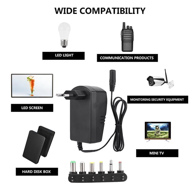 Adaptador 30W Potencia De Voltaje Regulable Universal 3V-12V Con 6