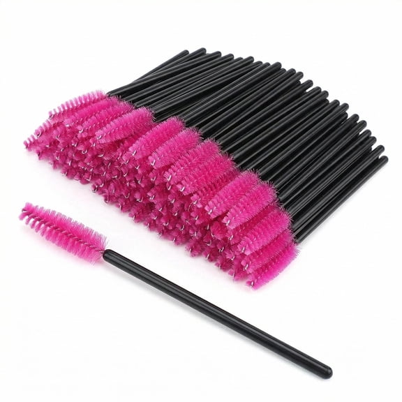 50 Pcs Disposable Mascara Wands, Spiral Lash and Brow Brush Applicators with Plastic Handle, Rose Red Makeup Brush Tools for Eyelash and Eyebrow
