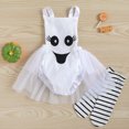thumbnail image 2 of WeeBloom Girls Halloween Outfits Kids Floral Cotton Print Sleeveless Hallowmas Romper Bodysuit Socks Clothes Girl Outfit,White 18-24 Months, 2 of 3