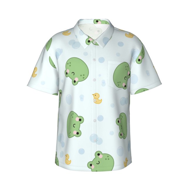 Balery Kawaii Frogs Camisas hawaianas de manga corta para hombre, camisas playeras de corte holgado, camisas de vacaciones con botones,3X-Large