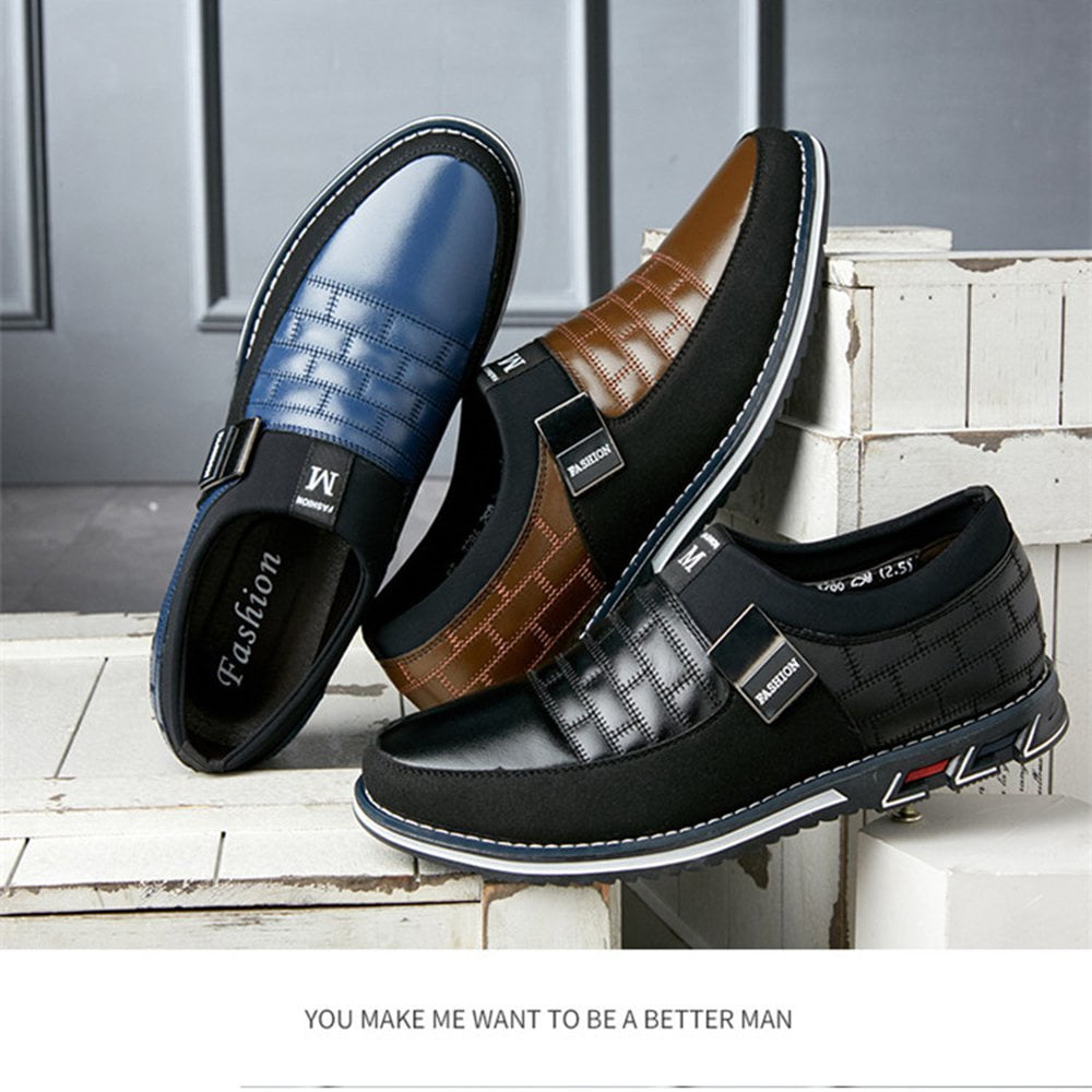 men genuine leather stitching slip on metal decoration non slip casual shoes