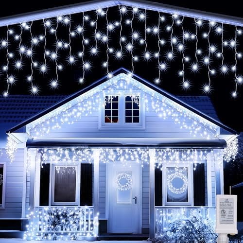 Christmas Icicle Lights - 19FT Outdoor String Lights Waterproof, 8 Modes Timer Connectable Plug-in String Light for Christmas Party, Eaves, Roofs, Xmas Decorations (White)