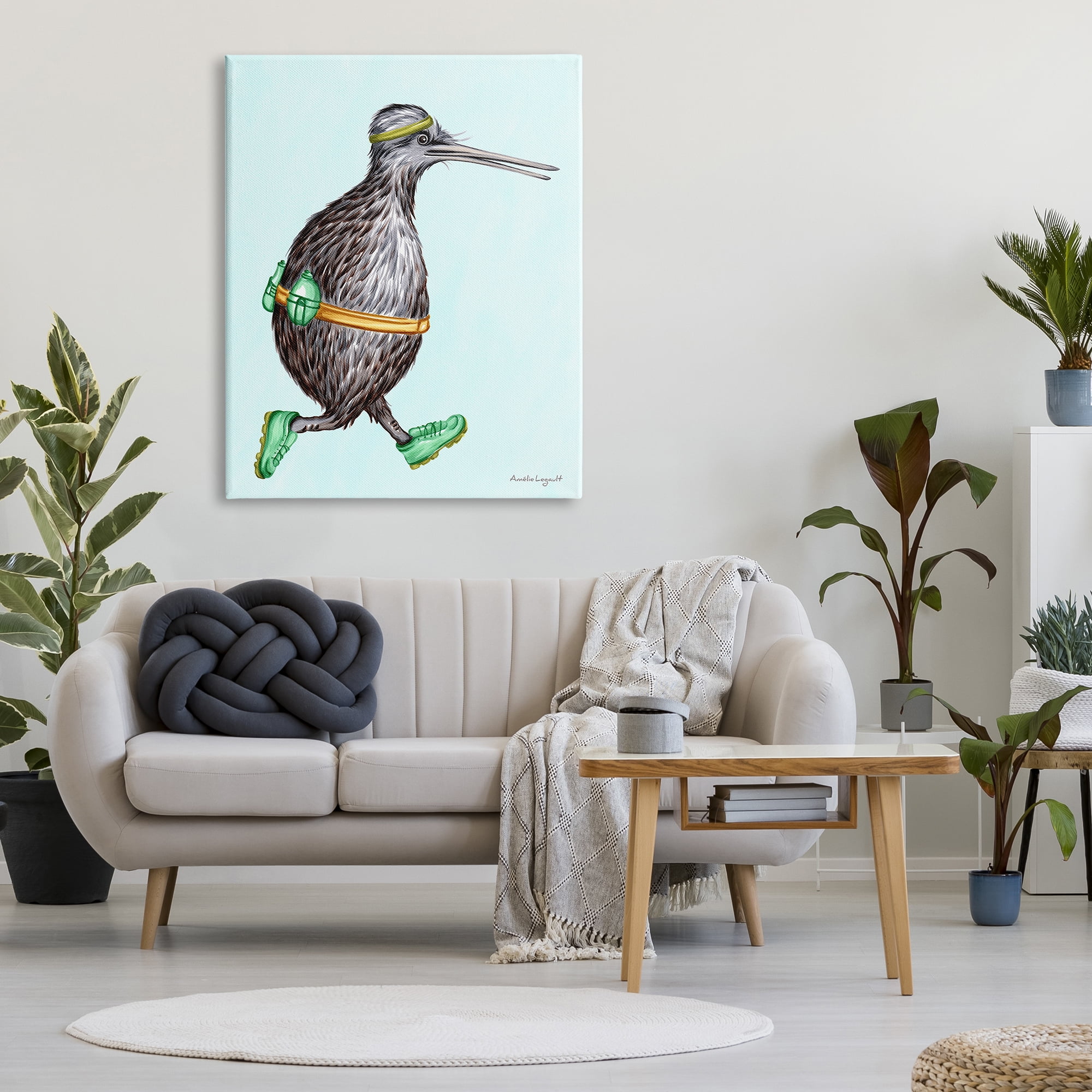 Stupell Industries Kiwi Bird Jogging Exercise Clothing Sneakers Illustration Graphic Art Gallery Wrapped Canvas Print Wall Art, Design by Amelie Legault