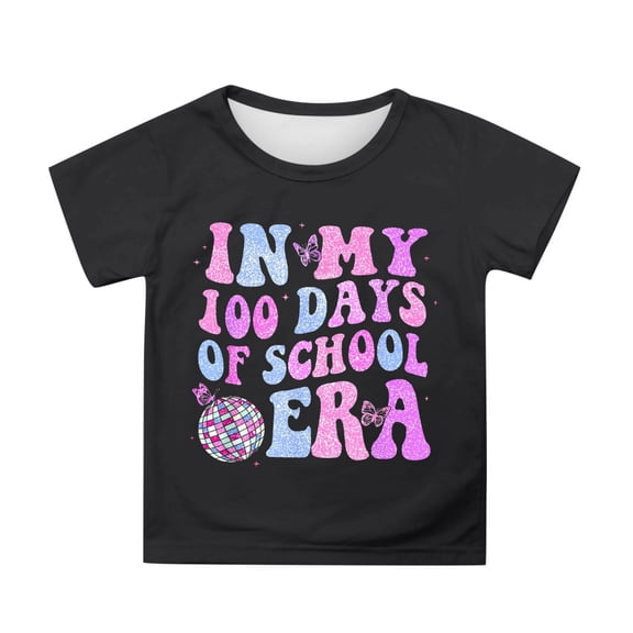 WOYY 100 Days Of School T-Shirt for Girls Short Sleeve Round Neck T Shirt Tee, Sizes 3-4T