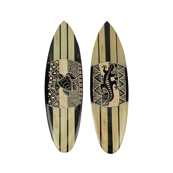 Zeckos Hand Crafted Wood Sea Turtle Gecko Wall Surfboards Set Of 2