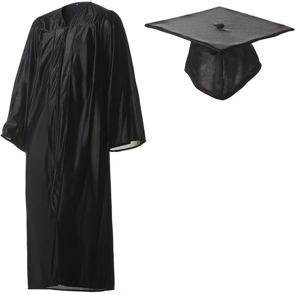 Shiny Black Academic Graduation Cap and Gown Set in Size (27 (3'3"-3'5")) - Unisex - for all Graduating Students