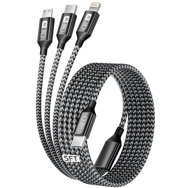 Cable de carga Idison USB C 3 en 1, carga rápida, 100 W, 1,5 m