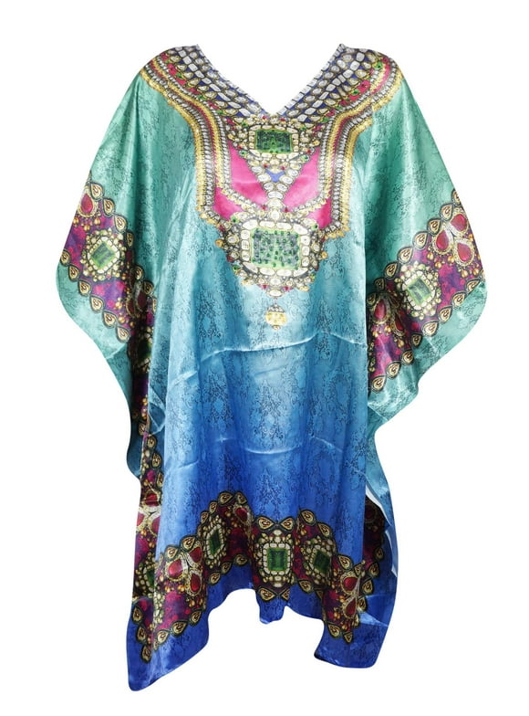 Kaftan Dress, Caftan, Teal Blue Beach Cover Up, Size