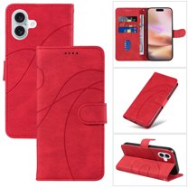 Wallet Case Compatible with iPhone 16 Plus, Classic Premium PU Leather Shockproof Protective Wrist Strap Kickstand Card Slots Magnetic for Men Women for iPhone 16 Plus, Red