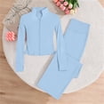 thumbnail image 5 of Jinhomg Girls Athletic Outfit Sets Stand Collar Zip Up Long Sleeve Slim Top & Flare Leggings Pant Yoga Set Breathable Gym Outfit Activewear for Kids 3-15Y, 5 of 7