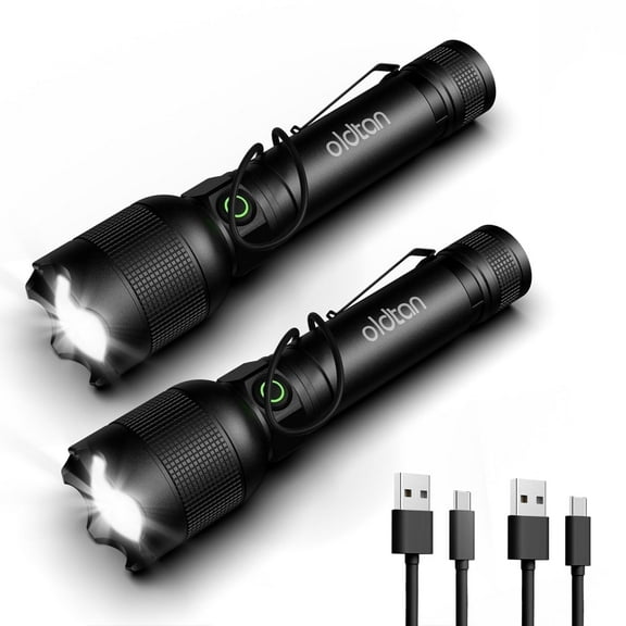 Oldtan Rechargeable Flashlights with High Lumens, Mini Metal Flashlights for Outdoor,2 Pack (Black)