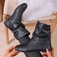 thumbnail image 7 of IEMIEMIEM Women's Leather Slouchy Ankle Flat Boots Low Heel Booties with Comfortable Soft Casual Fall Winter Fashion Slip On Short Boots 9 Wide Black, 7 of 7