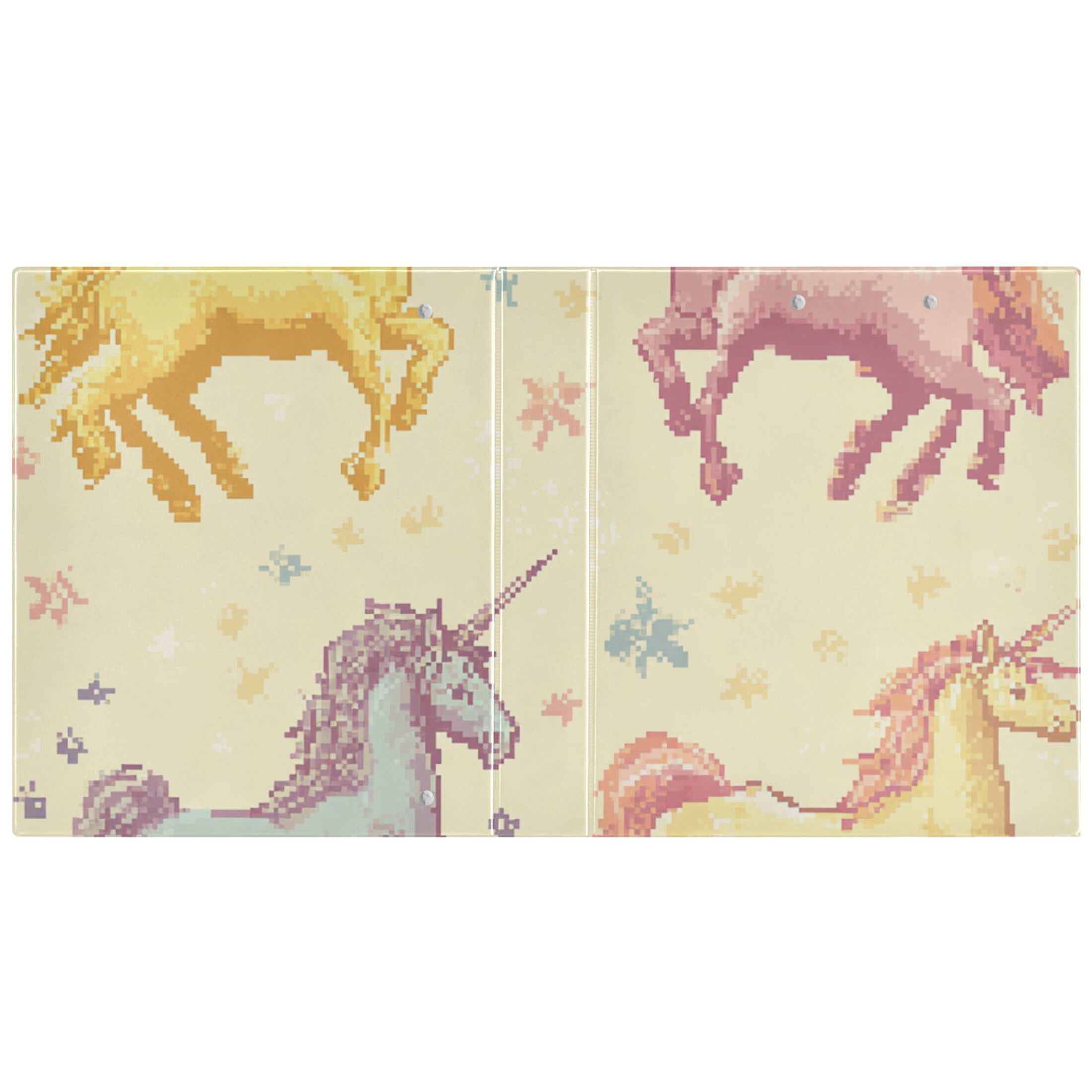 Pixel Unicorns Stars 3 Ring Binders 1.5 inch Hardcover File Folders with Interior Pockets A4 Size Organizer for School Office Hospital