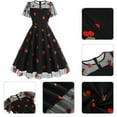 thumbnail image 5 of IBTOM CASTLE Women's 1950s Vintage Dress Short Sleeve Heart Print Mesh Retro Evening Prom Cocktail Party Swing A-Line Dress for Valentine's Day L Black - Cherry, 5 of 8