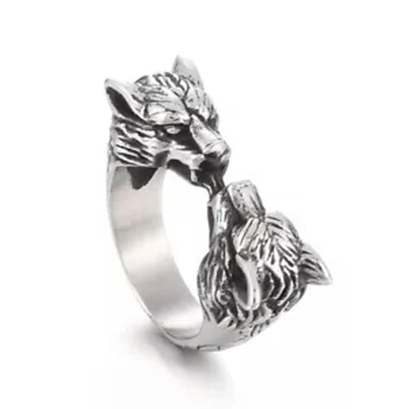 HOOUN ExcellentJewelry Biker Rings Stainless Steel Growling Wolf Head Men's Ring 9-13#-9#