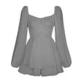 thumbnail image 6 of Blczomt Gray Dresses Women Puff Sleeve Plain Flowy Mini Dress Ruffle Double Layer Square Neck Dresses, 6 of 7