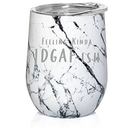 

12 oz Double Wall Vacuum Insulated Stainless Steel Stemless Wine Tumbler Glass Coffee Travel Mug With Lid Feeling Kinda IDGAF-ish Funny (Black White Marble)