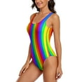 thumbnail image 3 of Striped Swimsuit Vertical Lines One Piece Swimwear Push Up Bodysuit Retro Holiday Rave Bathing Suit, 3 of 5