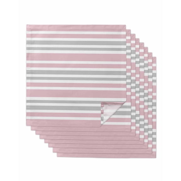 Pink Stripes Cloth Napkins Set of 8 Reusable Dinner Napkins, Modern Minimalist Horizontal Ombre Lines Cocktail Napkin Washable Table Napkins for Wedding/Holiday Party/Baby Shower 20"x20"