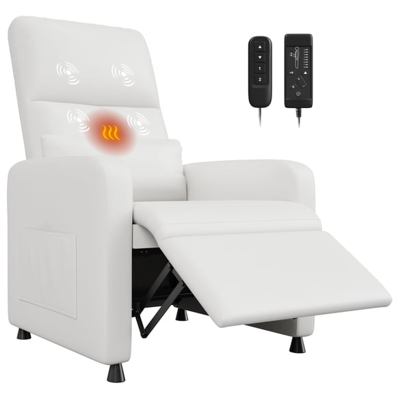 Power Recliner Chair with Massage and Heat, Adjustable Electric Recliner Ergonomic Overstuffed PU Leather Single Sofa, 2 Side Pockets and USB Port, Home Theater Seating for Living Room