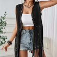 thumbnail image 2 of Daznico Women's Solid Fringed Hippie Vest Sleeveless Denim Western Velvet Fringed Jacket,Mardi Gras Clothing,XXL, 2 of 6
