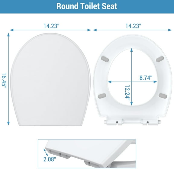 TROPOW Toilet Seat,Round Toilet Seat with Quiet Close, Quick Release Hinges,Slow Close Toilet Seat and Non-Slip Bumpers, Easy to Install and Clean, Never Loosens-Fits Most Round Toilets,White