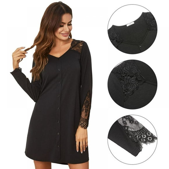 Forzero Ladies New Lace Stitching Solid Color Plus Size Pajamas Nightgown