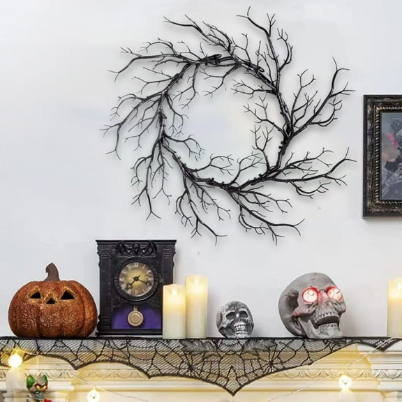 Gaecuw Artificial Black Branch Rose, Black Decoration Halloween Wreath For Front Door Artificial Halloween Front Door Wreath For Indoor Outdoor Home Party Wreath, Holiday Farmhouse Home Decoration