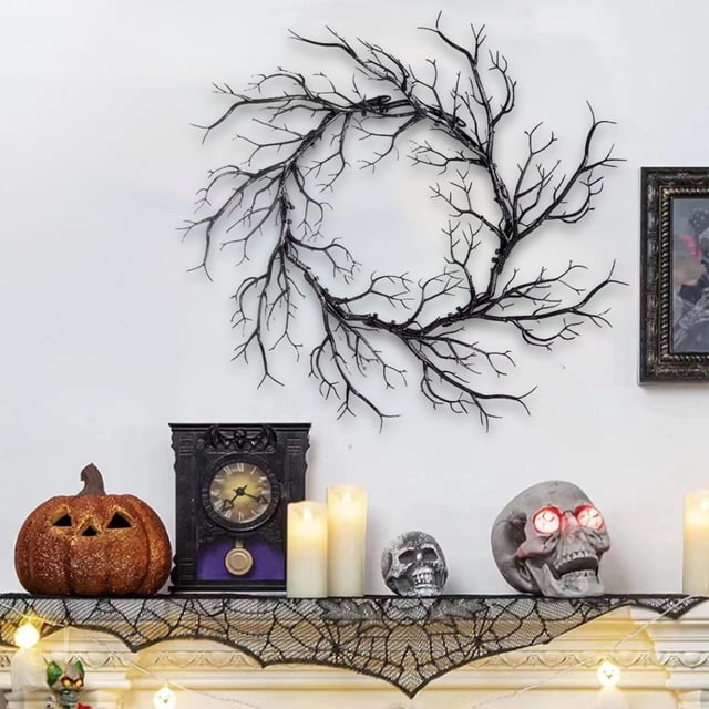 Xihbxyly Corona de Halloween con Diseño de Luces Centelleantes Espeluznantes, Decoración Artificial para Puertas, Decoración para Fiestas Navideñas En Interiores y Exteriores, Material de Pvc, Ambien