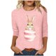 thumbnail image 1 of Tops de Cuello Redondo para las Mujeres Pascua Impresa 3/4 Mangas Blusa, Ligera Imitación Algodón Top Casual, 1 of 5