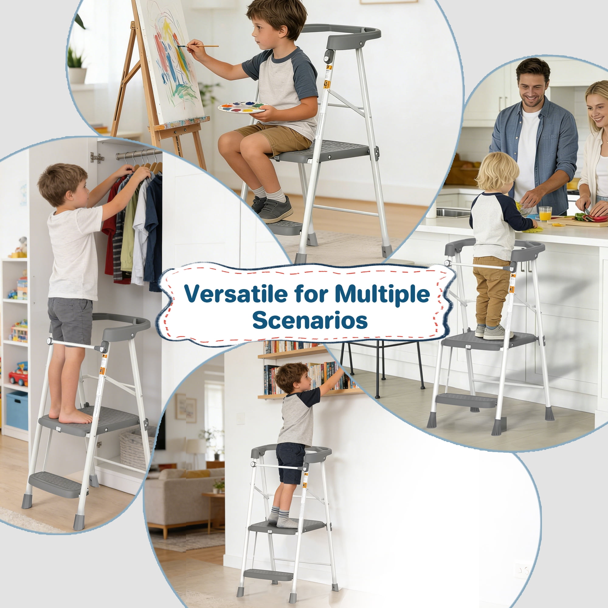 LevLad Toddler Kitchen Step Stool Helper for Kids, Foldable Learning Standing Tower for Kitchen Counter, Bathroom Sink, Gray