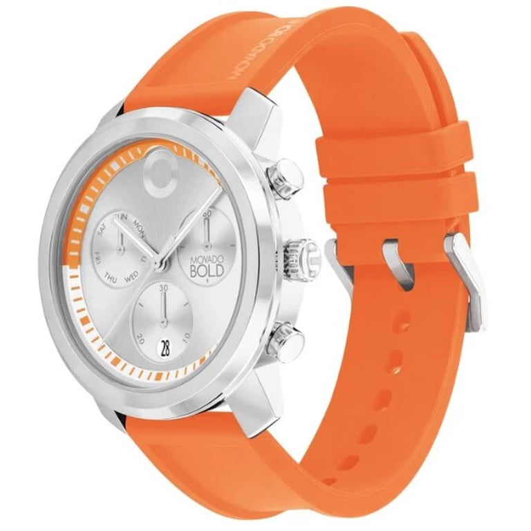 MOVADO BOLD 3601260 SILVER CHRONOGRAPH DIAL ORANGE SILICONE  display picture 2