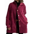 thumbnail image 2 of Women'S Fall Jacket with Hood Casual Button Down Hooded Long Sleeves Loose Corduroy Jackets with Pockets Wine Red L, 2 of 7