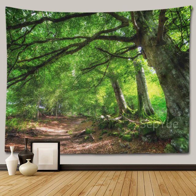 Tapiz de paisaje de árbol y bosque para colgar en la pared, decoración Hippie Boho, tapiz de tela grande, manta de tela estética para dormitorio