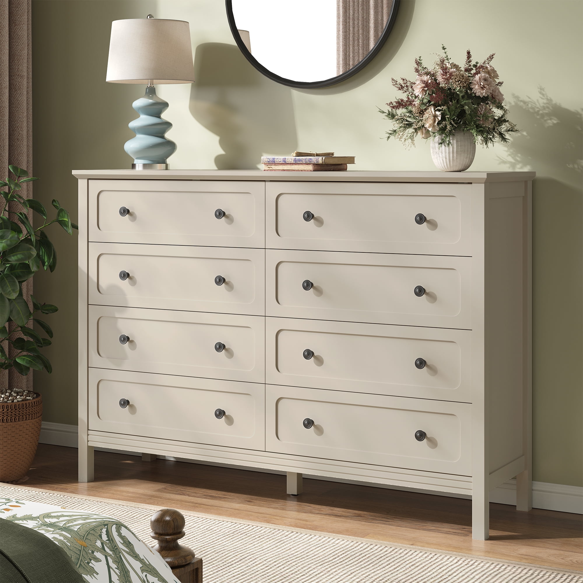 YouTrend 8-Drawer Dressers for Bedroom,55.1"Width Modern Chest of Drawer with Metal Handlesfor Living Room,Hallway,Entryway,Beige