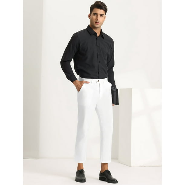 Lars Amadeus Men s Cropped Pants Slim Fit Flat Front Dress Pants Bright White 28