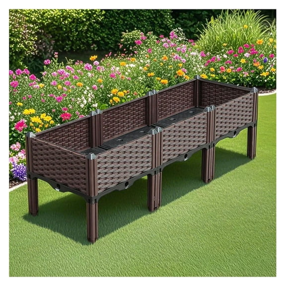 Raised Garden Bed 120cm - Deep Planter Box with Legs for Outdoor Vegetables, Herbs & Flowers; Durable Weather Resistant Plastic Gardening Container