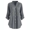 thumbnail image 3 of fheaev Womens Plus Size Lace Trim Tunic Tops V Neck Button Down Roll Up Sleeve Casual Office Work Blouse for Leggings, 3 of 5