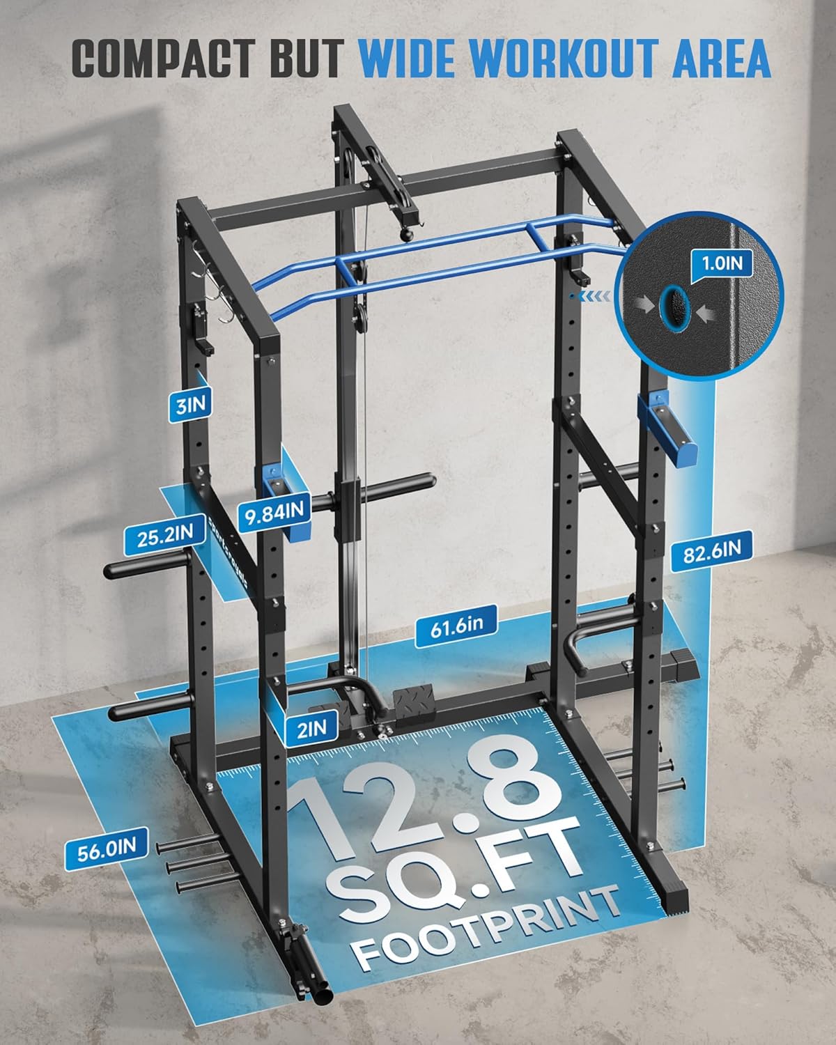 Sportsroyals Power Cage,1200lbs Multi-Function Power Rack with Adjustable Cable Crossover System Weight Cage for Home Gym,Blue