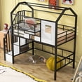 thumbnail image 3 of Twin Metal Loft Bed with Roof Design and a Storage Box, Metal Loft Bed Frame with Stairs & Safety Guardrail, Versatile High Loft Bed with Space Saving Design for Teens Adults, 3 of 9